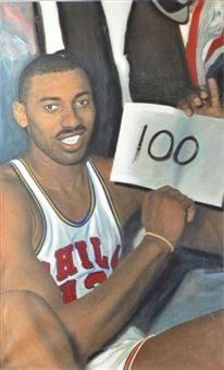 Wilt Chamberlain 100th Point Game Jeffrey Rubin Original Art on Canvas Stretched to Wooden Panels (Spectrum Archives from Comcast Charities)